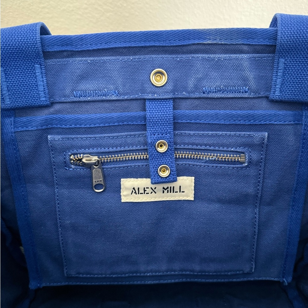 Alex Mill Cobalt Blue Canvas Tote with Green and White initials - Picture 3 of 4